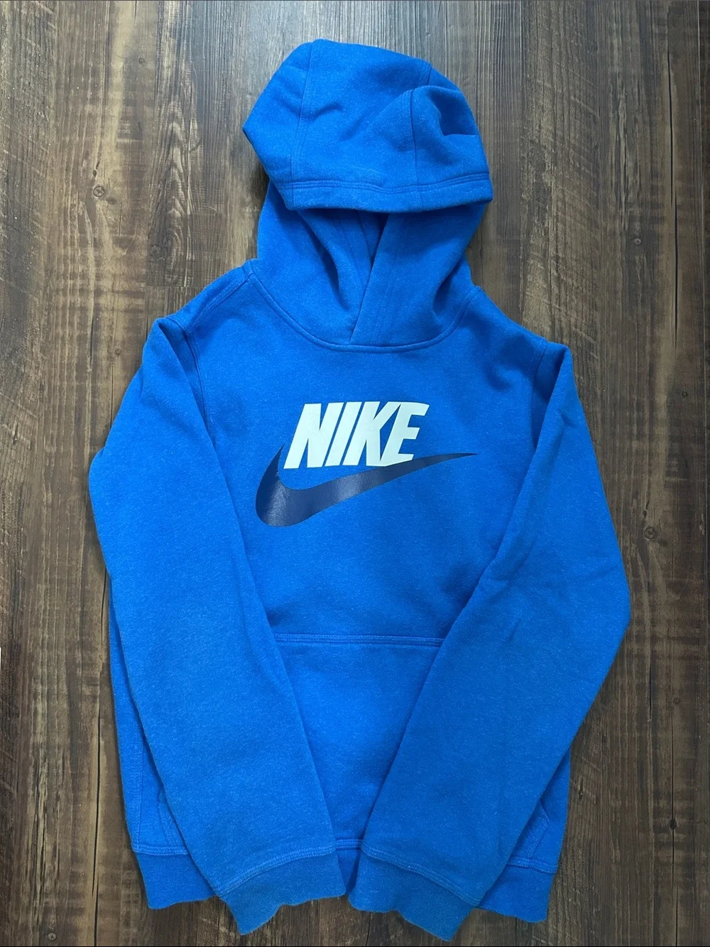 Boys Size Large (10/12) Nike Royal Blue Pullover Hoodie with White Logo